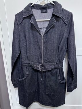 Vici Cannon Black Belted Moto Denim Mini Dress MED Western Utility Edgy Military